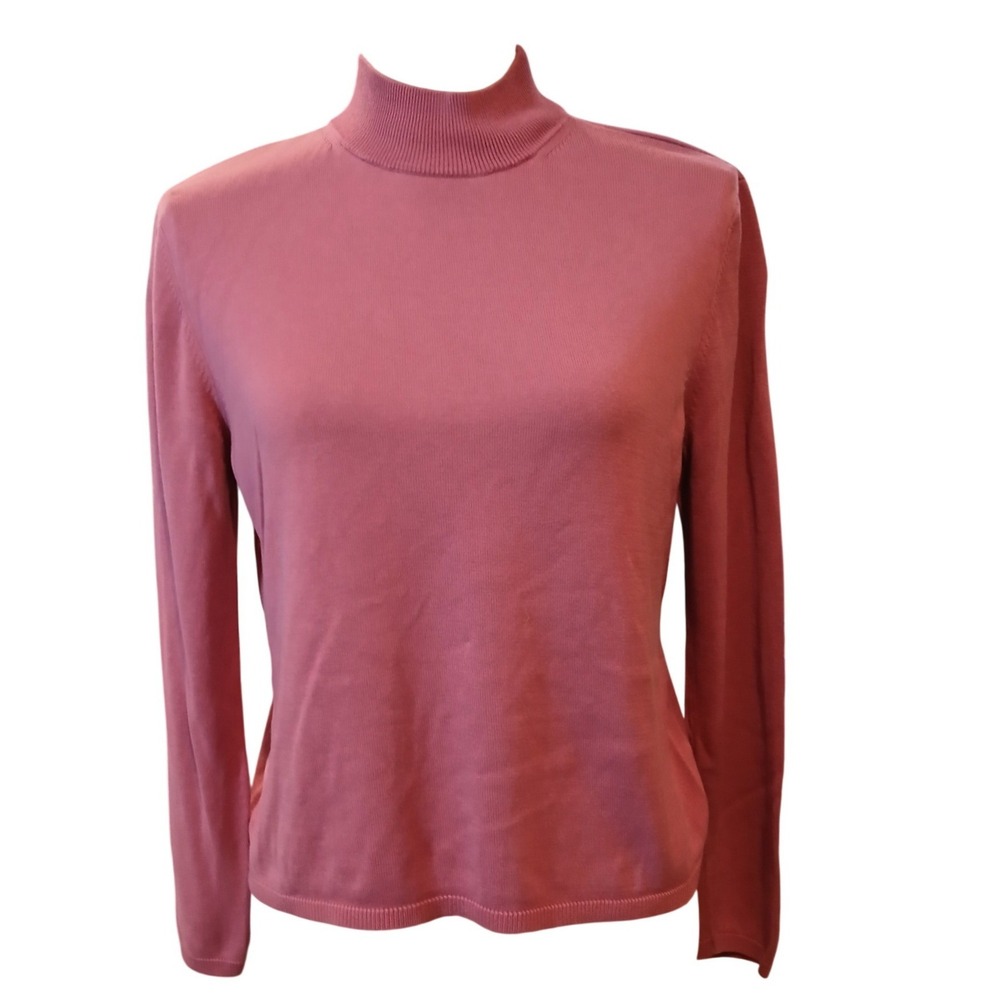 August Silk Knits Mauve Pink Mock Neck Silk Blend Sweater XL Pullover  Fitted